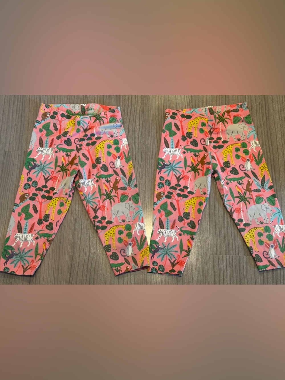 Boden Bundle- Two Pink Jungle Animal Print Kids Leggings, Sizes 8-9 & 9-10
